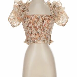 Floral En Saison Blouse with Short Ruffle Sleeves